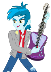 Size: 1600x2263 | Tagged: safe, artist:jucamovi1992, thunderbass, equestria girls, g4, background human, guitar, male, solo