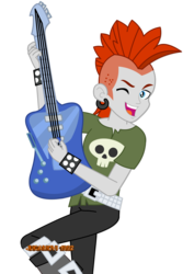 Size: 1600x2263 | Tagged: safe, artist:jucamovi1992, crimson napalm, human, equestria girls, g4, background human, guitar, male, one eye closed, solo