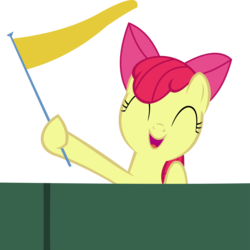 Size: 11266x11265 | Tagged: safe, artist:cyanlightning, apple bloom, g4, the fault in our cutie marks, .svg available, absurd resolution, eyes closed, female, fence, flag, holding, open mouth, ribbon, simple background, smiling, solo, transparent background, vector
