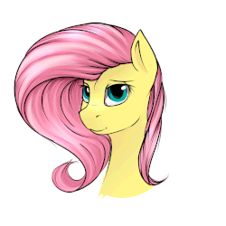 Size: 1000x1000 | Tagged: safe, artist:chapaevv, fluttershy, animated, blinking, blushing, bust, cute, ear flick, female, gif, heart, looking at you, monochrome, playful, portrait, shyabetes, simple background, smiling, solo, tongue out, white background