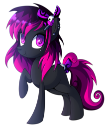 Size: 1396x1627 | Tagged: safe, artist:drawntildawn, oc, oc only, earth pony, pony, ear piercing, female, hair ornament, lip piercing, looking at you, mare, nose piercing, piercing, raised hoof, simple background, smiling, solo, transparent background
