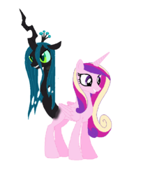 Size: 673x831 | Tagged: safe, princess cadance, queen chrysalis, g4, conjoined, female, fusion, lesbian, ship:cadalis, shipping, simple background, symbiosis, symbiotic, tail, wat, we have become one, white background