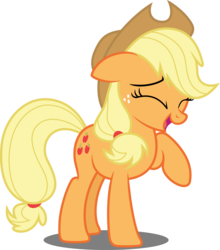 Size: 4398x5000 | Tagged: safe, artist:dashiesparkle, applejack, earth pony, pony, g4, the mane attraction, .svg available, absurd resolution, cute, eyes closed, female, floppy ears, jackabetes, laughing, laughingmares.jpg, open mouth, raised hoof, simple background, solo, transparent background, vector