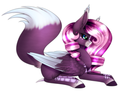 Size: 1600x1200 | Tagged: safe, artist:minelvi, oc, oc only, oc:iris, pegasus, pony, augmented tail, colored hooves, eyelashes, female, mare, pegasus oc, prone, signature, simple background, solo, transparent background, wings