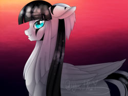 Size: 1600x1200 | Tagged: safe, artist:minelvi, oc, oc only, oc:laura the zony, pegasus, pony, eyelashes, female, gradient background, mare, pegasus oc, signature, solo, wings