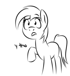 Size: 562x605 | Tagged: safe, artist:glimglam, oc, oc only, oc:generic monochrome meme horse, earth pony, pony, frown, monochrome, open mouth, raised eyebrow, raised hoof, simple background, solo, white background, why, wide eyes, y tho