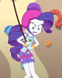 Size: 208x261 | Tagged: safe, screencap, rarity, equestria girls, g4, my little pony equestria girls: legend of everfree, angry, animated, cropped, female, gif, harness, helmet, loop, rope, solo