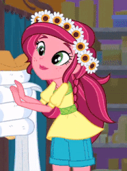 Size: 252x338 | Tagged: safe, screencap, gloriosa daisy, equestria girls, g4, my little pony equestria girls: legend of everfree, animated, cropped, female, flower, flower in hair, gif, solo