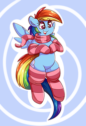 Size: 2800x4097 | Tagged: safe, artist:graphene, rainbow dash, g4, clothes, cute, dashabetes, female, flying, high res, open mouth, scarf, smiling, socks, solo, starry eyes, striped socks, wingding eyes