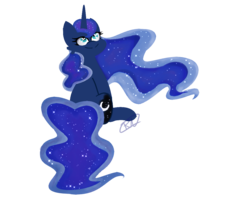Size: 1089x941 | Tagged: safe, artist:perrydoodles, princess luna, alicorn, pony, g4, female, heart, heart eyes, horn, looking up, mare, moon, simple background, sitting, solo, sparkles, transparent background, wingding eyes