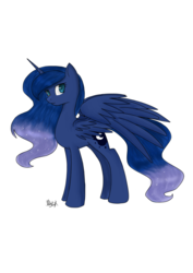 Size: 900x1273 | Tagged: safe, artist:mdeltar, princess luna, alicorn, pony, g4, female, looking at you, simple background, solo, spread wings, white background