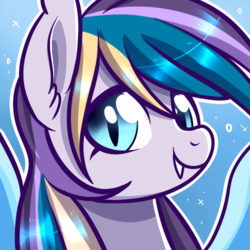 Size: 500x500 | Tagged: safe, artist:xwhitedreamsx, oc, oc only, oc:moonlight waves, bat pony, pony, close-up, commission, fangs, icon, looking at you, slit pupils, smiling, solo