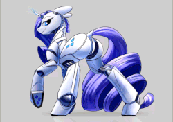 Size: 900x634 | Tagged: safe, artist:equum_amici, artist:underpable, rarity, pony, robot, robot pony, unicorn, g4, animated, bedroom eyes, blinking, butt, cinemagraph, cutie mark, dock, female, floppy ears, gif, gray background, hooves, horn, looking at you, looking back, looking back at you, mare, perfect loop, plot, raised hoof, raribot, shadow, simple background, smirk, solo, tail, tail aside, underhoof