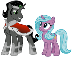 Size: 3800x3000 | Tagged: safe, artist:cheezedoodle96, idw, king sombra, radiant hope, crystal pony, pony, unicorn, g4, siege of the crystal empire, .svg available, eye contact, female, high res, idw showified, looking at each other, male, mare, reformed sombra, ship:hopebra, shipping, simple background, straight, svg, transparent background, vector
