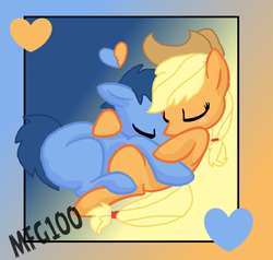 Size: 704x670 | Tagged: safe, artist:mixelfangirl100, applejack, blues, noteworthy, g4, appleblues, crack shipping, heart, male, missing cutie mark, shipping, straight, trace