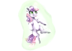 Size: 3500x2500 | Tagged: safe, artist:sugarhoovies, sweetie belle, pony, g4, colored pupils, female, glowing horn, high res, horn, levitation, magic, self-levitation, simple background, solo, telekinesis, tongue out, transparent background