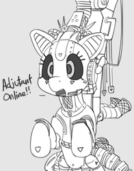Size: 1280x1635 | Tagged: dead source, safe, artist:pabbley, pony, robot, robot pony, adjutant, dialogue, gray background, grayscale, monochrome, open mouth, ponified, simple background, solo, starcraft