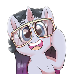 Size: 3000x3118 | Tagged: safe, artist:marukouhai, oc, oc only, oc:mimi, oc:minerva miss, pony, unicorn, female, filly, glasses, high res, offspring, parent:fashion plate, parent:rarity, parents:rariplate, simple background, solo, white background