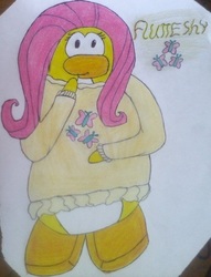 Size: 473x619 | Tagged: safe, artist:clubpenguin1, fluttershy, g4, club penguin, female, solo, traditional art