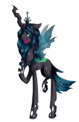 Size: 1553x2383 | Tagged: safe, artist:symphstudio, queen chrysalis, changeling, changeling queen, g4, colored pupils, female, looking at you, open mouth, raised hoof, simple background, smiling, solo, transparent background