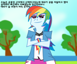 Size: 516x429 | Tagged: safe, artist:rocketsex, rainbow dash, equestria girls, g4, female, korean, solo