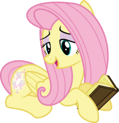 Size: 6400x6606 | Tagged: safe, artist:parclytaxel, edit, vector edit, fluttershy, pony, g4, the hooffields and mccolts, absurd resolution, book, cutie mark, eyeshadow, female, glowing cutie mark, holding, makeup, mare, simple background, smiling, solo, transparent background, vector