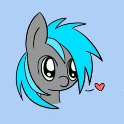 Size: 894x894 | Tagged: safe, artist:cuizhu, oc, oc only, oc:volty, pony, blue background, blue hair, bust, colored, disembodied head, female, green eyes, head, heart, portrait, recolor, simple background, sketch, solo
