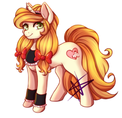 Size: 800x773 | Tagged: safe, artist:cabbage-arts, oc, oc only, oc:vive, pony, unicorn, bow, commission, commissioner:daydreamsyndrom, cuffs (clothes), female, hair bow, horn, mare, simple background, solo, transparent background, unicorn oc
