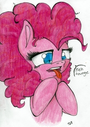 Size: 4557x6417 | Tagged: safe, artist:pepperscratch, pinkie pie, earth pony, pony, g4, absurd file size, absurd resolution, female, misspelling, solo, tongue out, traditional art