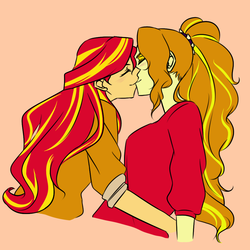 Size: 1000x1000 | Tagged: safe, artist:raika0306, adagio dazzle, sunset shimmer, equestria girls, g4, my little pony equestria girls: rainbow rocks, breasts, clothes, cute, duo, eyes closed, female, kiss on the lips, kissing, lesbian, ship:sunsagio, shipping, simple background, smiling