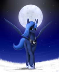 Size: 1653x2000 | Tagged: safe, artist:drakonst, princess luna, pony, g4, cloud, female, moon, night, solo, spread wings, stars