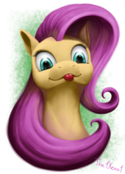 Size: 600x840 | Tagged: safe, artist:the1xeno1, fluttershy, pony, g4, female, looking at you, silly, silly pony, solo, tongue out