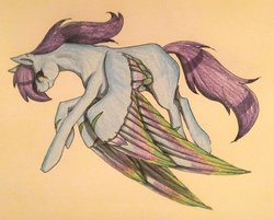Size: 1024x823 | Tagged: safe, artist:oneiria-fylakas, oc, oc only, pegasus, pony, female, flying, mare, solo, traditional art