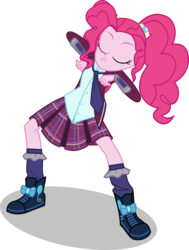 Size: 7558x10000 | Tagged: safe, artist:limedazzle, pinkie pie, equestria girls, g4, my little pony equestria girls: friendship games, absurd resolution, alternate hairstyle, alternate universe, clothes, crystal prep academy uniform, dancing, female, krumping, school uniform, shoes, show accurate, simple background, socks, solo, sunny flare's wrist devices, transparent background, vector