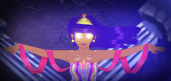 Size: 1024x485 | Tagged: safe, artist:aliceandamy, twilight sparkle, human, g4, big crown thingy, dark skin, female, glowing eyes, humanized, jewelry, regalia, solo