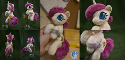 Size: 2069x1000 | Tagged: safe, artist:essorille, oc, oc only, oc:althea, pony, unicorn, bandage, cute, female, glass, hand, irl, mare, photo, plushie, solo