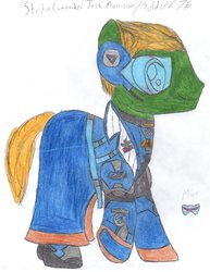 Size: 2550x3300 | Tagged: safe, artist:aridne, earth pony, pony, high res, overwatch, ponified, soldier 76, solo, traditional art