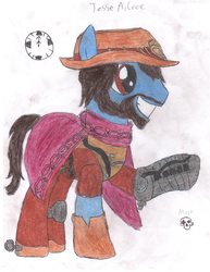 Size: 2550x3300 | Tagged: safe, artist:aridne, earth pony, pony, high res, it's high noon, jesse mccree, overwatch, ponified, raised hoof, solo, traditional art