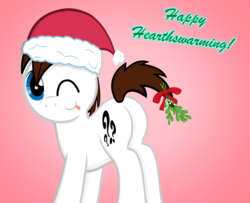 Size: 1024x833 | Tagged: safe, artist:aarondrawsarts, oc, oc only, oc:brain teaser, pony, butt, hearth's warming eve, mistletoe, mistletoe abuse, one eye closed, plot, solo, tongue out