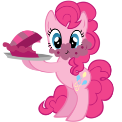 Size: 3072x3072 | Tagged: safe, artist:lazypixel, edit, vector edit, pinkie pie, earth pony, pony, g4, carrying, eating, female, food, high res, looking at you, messy eating, photoshop, pie, pun, simple background, solo, transparent background, vector, visual pun