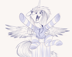 Size: 2000x1594 | Tagged: safe, artist:ncmares, edit, princess cadance, pony, ask majesty incarnate, g4, angry, chest fluff, clothes, female, hoodie, monochrome, open mouth, sketch, socks, solo, striped socks