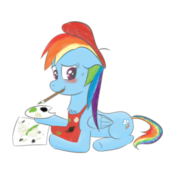 Size: 2000x2000 | Tagged: safe, artist:yinglung, rainbow dash, pony, g4, blushing, female, high res, painting, simple background, solo, there she is!
