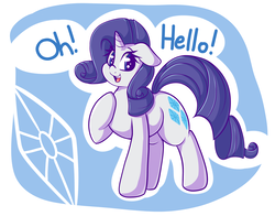 Size: 4200x3300 | Tagged: safe, artist:graphene, rarity, pony, g4, chubby, dialogue, eye shimmer, female, high res, looking at you, open mouth, raised hoof, smiling, solo, speech bubble