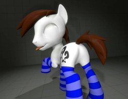 Size: 900x701 | Tagged: safe, artist:aarondrawsarts, oc, oc only, oc:brain teaser, pony, 3d, butt, clothes, featureless crotch, plot, socks, solo, source filmmaker, stockings, striped socks, thigh highs, tongue out