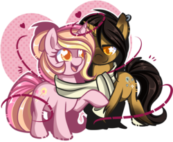Size: 1500x1231 | Tagged: safe, artist:xwhitedreamsx, oc, oc only, oc:iron shot, pony, unicorn, clothes, ear piercing, earring, female, jewelry, male, mare, piercing, raised hoof, scarf, shared clothing, shared scarf, simple background, stallion, transparent background, unshorn fetlocks