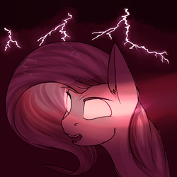 Size: 2000x2000 | Tagged: safe, artist:chapaevv, fluttershy, pony, g4, angry, female, high res, lightning, rage, solo, storm