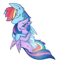 Size: 504x540 | Tagged: safe, artist:scourgesong, rainbow dash, twilight sparkle, alicorn, pony, g4, cuddling, female, hug, lesbian, ship:twidash, shipping, simple background, snuggling, twilight sparkle (alicorn), white background