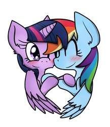 Size: 468x540 | Tagged: safe, artist:scourgesong, rainbow dash, twilight sparkle, alicorn, pony, g4, blushing, female, lesbian, ship:twidash, shipping, simple background, twilight sparkle (alicorn), white background