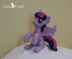 Size: 1206x1000 | Tagged: safe, artist:lanacraft, twilight sparkle, alicorn, pony, g4, irl, photo, plushie, solo, spread wings, tiny, twilight sparkle (alicorn)