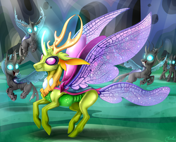 Size: 2549x2062 | Tagged: safe, artist:toxicmoonart, thorax, changedling, changeling, g4, to where and back again, high res, hive, king thorax, male, signature, solo, swarm